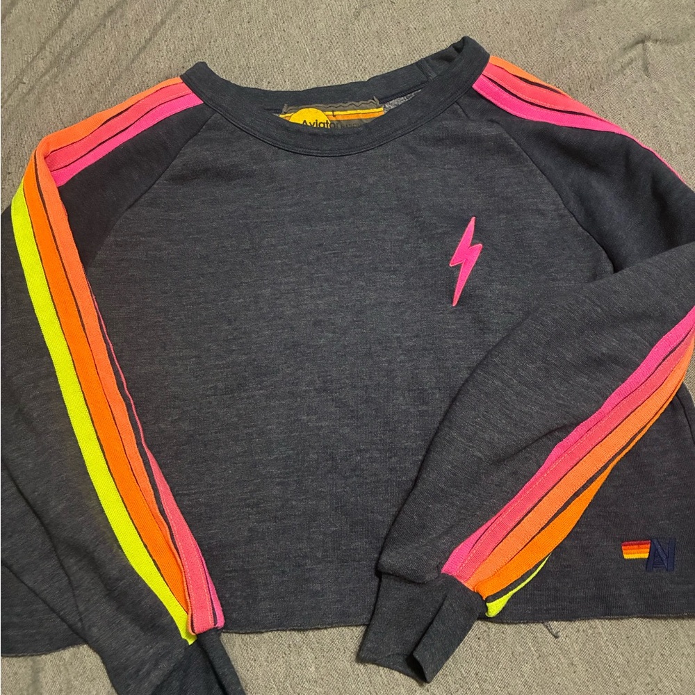 Aviator Nation Gray Sweatshirt with Yellow and Orange Accents
